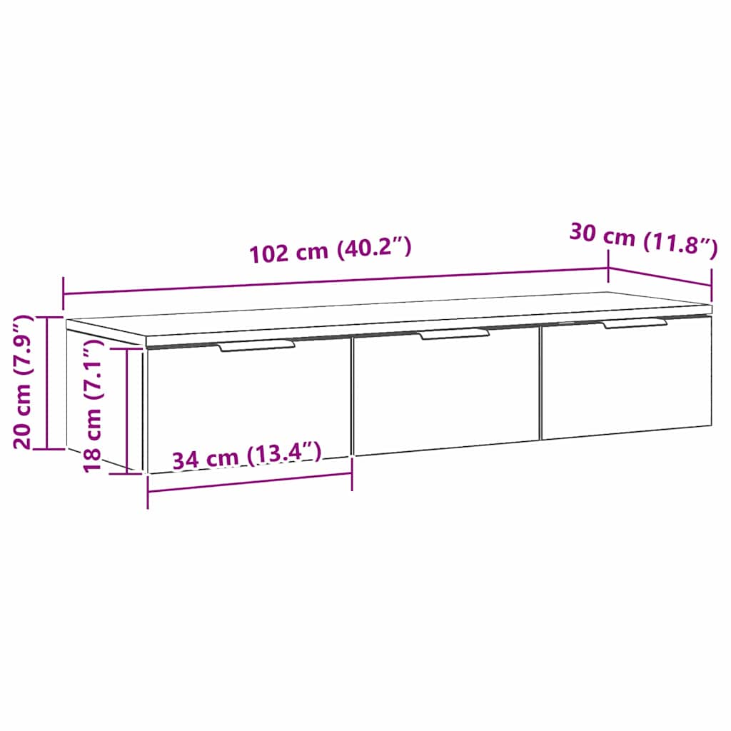 Wandkast Met Lade 102 X 30 X 20 Cm Bewerkt Hout